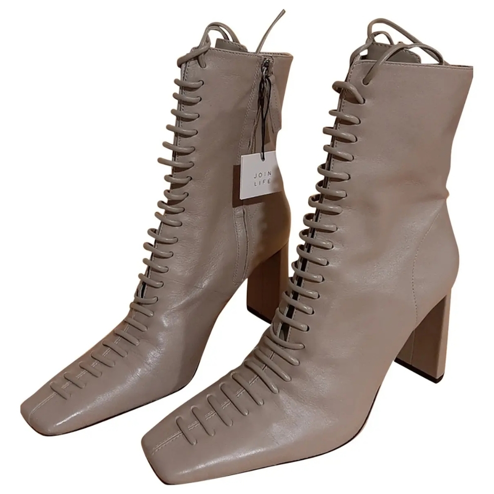 Zara Leather Victorian Style Lace-up Heels